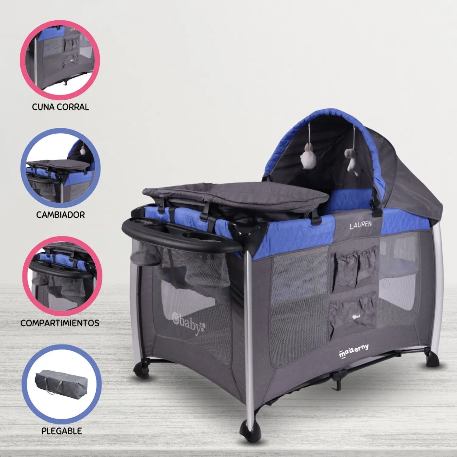 Cuna Corral Pack And Play para Bebés Ebaby LAUREN 730 Blue
